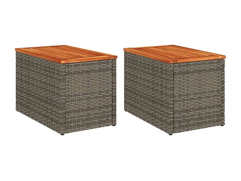 Tables d'appoint de jardin 2 pcs gris rotin bois massif