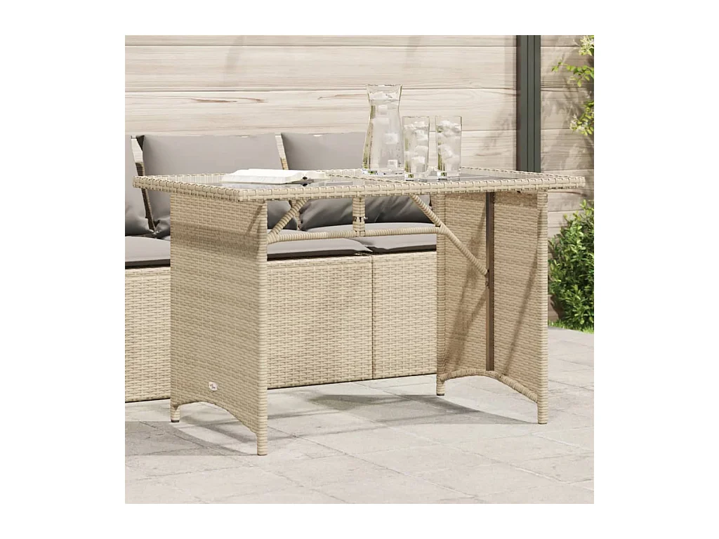 Table de jardin avec dessus en verre beige 110x68x70 rotin