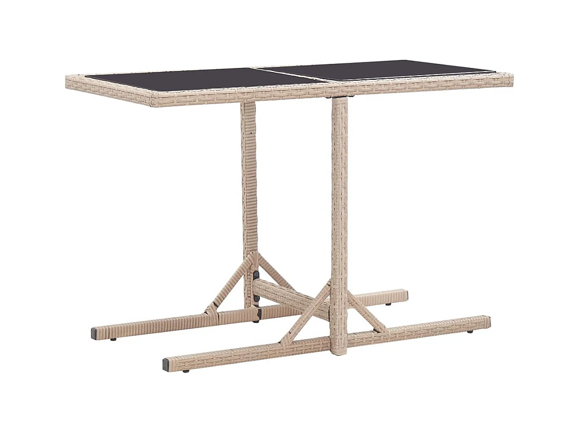 Table de jardin Beige 110x53x72 Verre et résine tressée