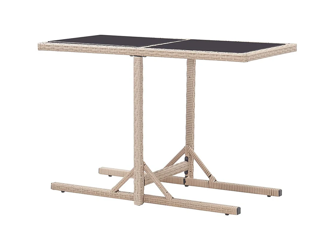 Table de jardin Beige 110x53x72 Verre et résine tressée