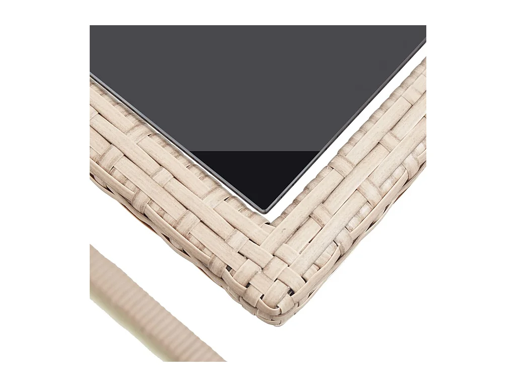 Table de jardin Beige 110x53x72 Verre et résine tressée