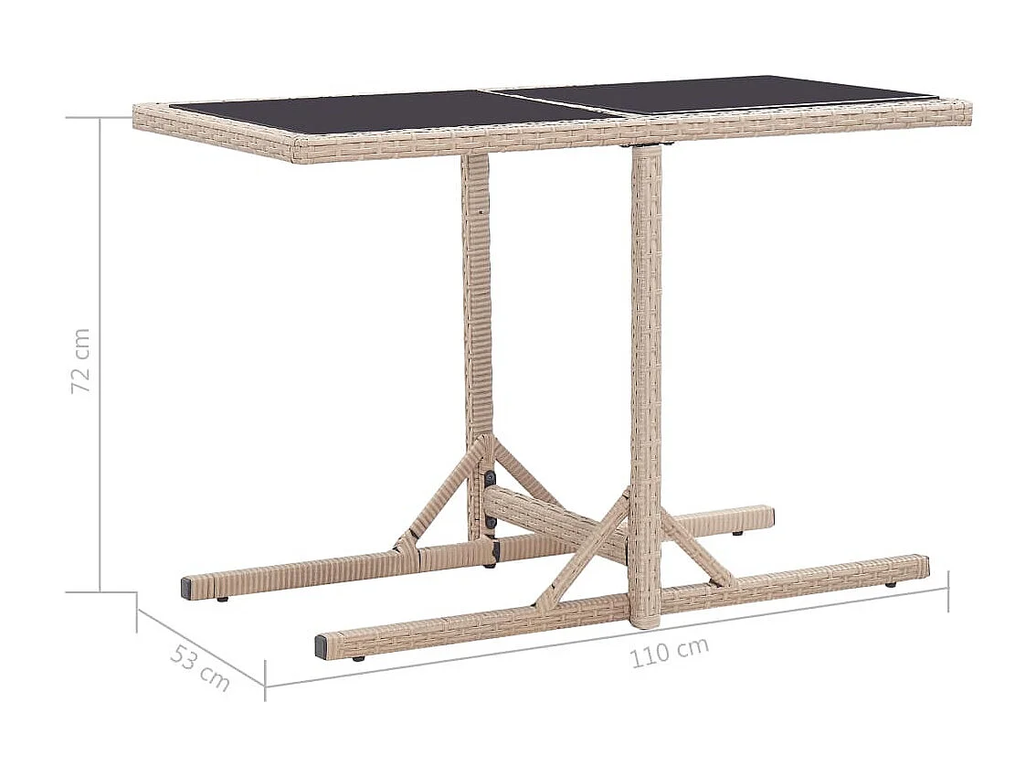 Table de jardin Beige 110x53x72 Verre et résine tressée