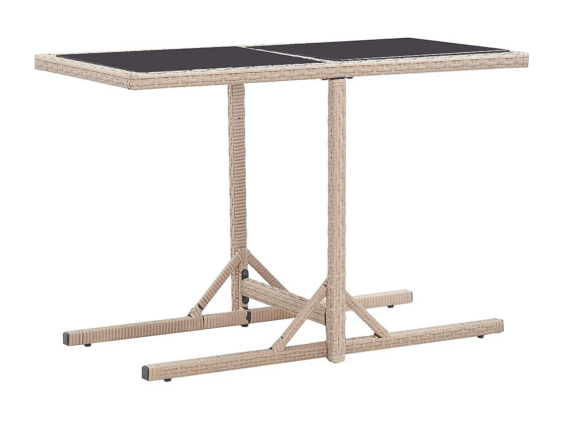 Table de jardin Beige 110x53x72 Verre et résine tressée
