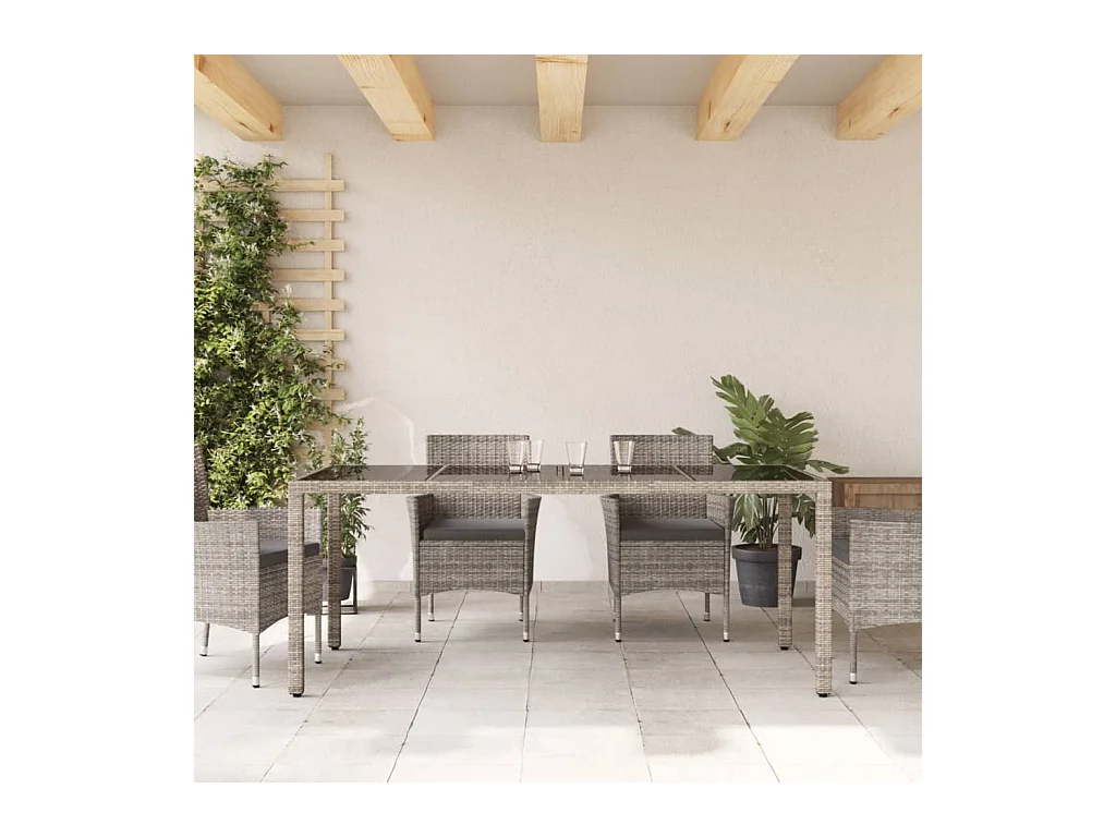 Table de jardin dessus en verre Gris 190x90x75 Résine tressée