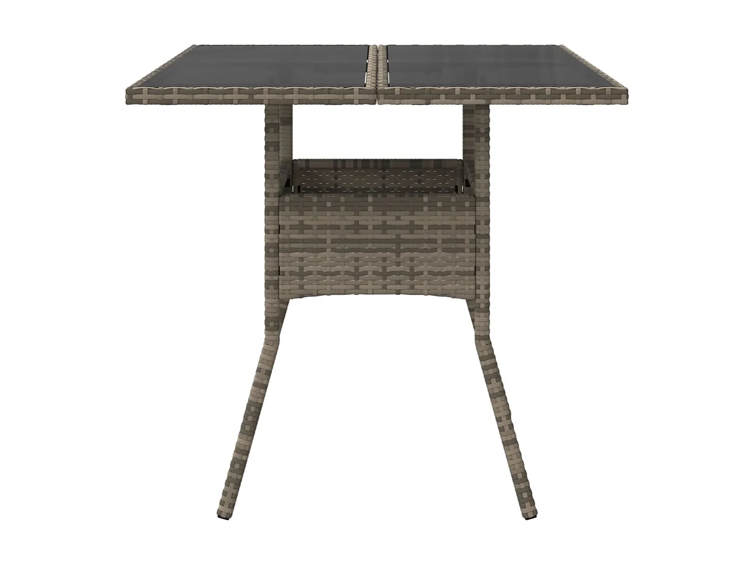 Table de jardin dessus en verre gris 80x80x75 résine tressée