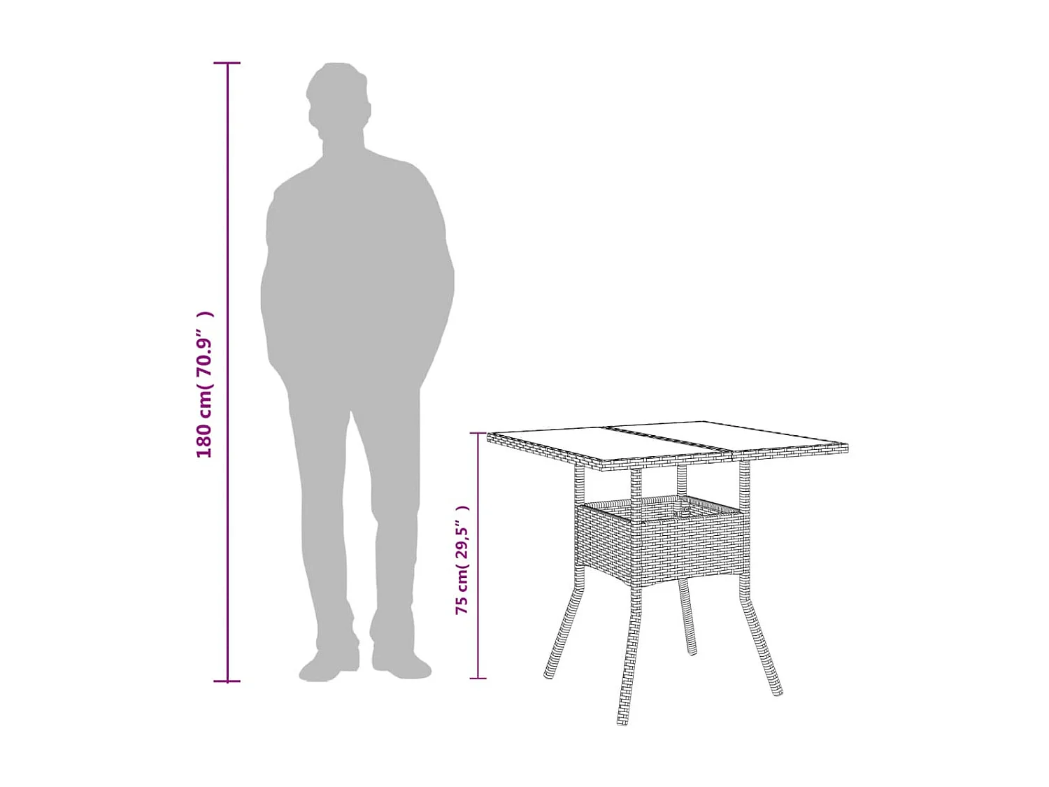Table de jardin avec dessus en verre marron résine tressée