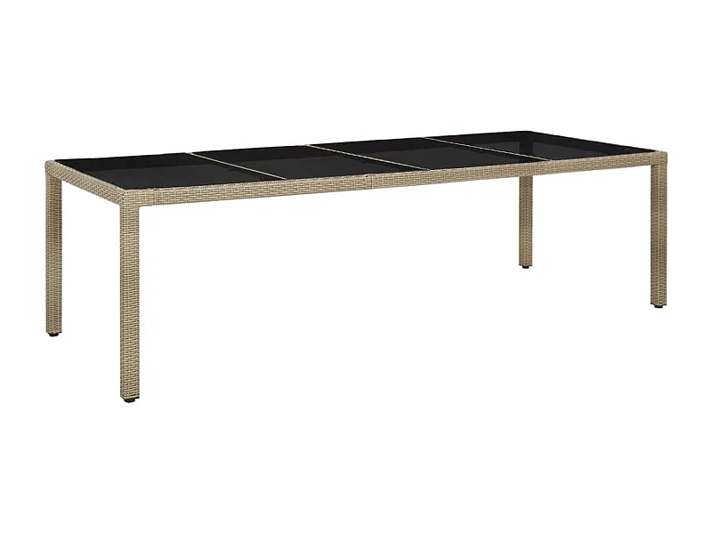 Table de jardin Beige 250x100x75 Verre trempé et poly rotin