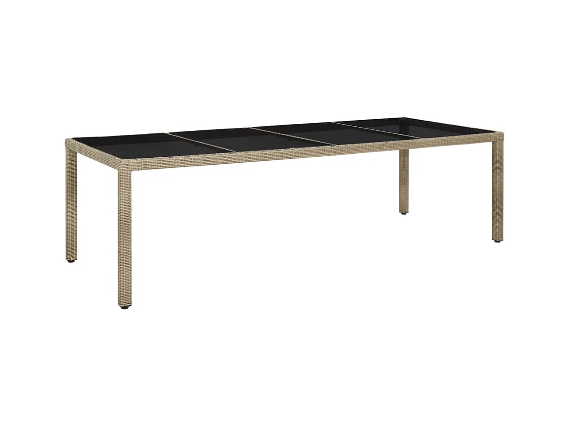 Table de jardin Beige 250x100x75 Verre trempé et poly rotin