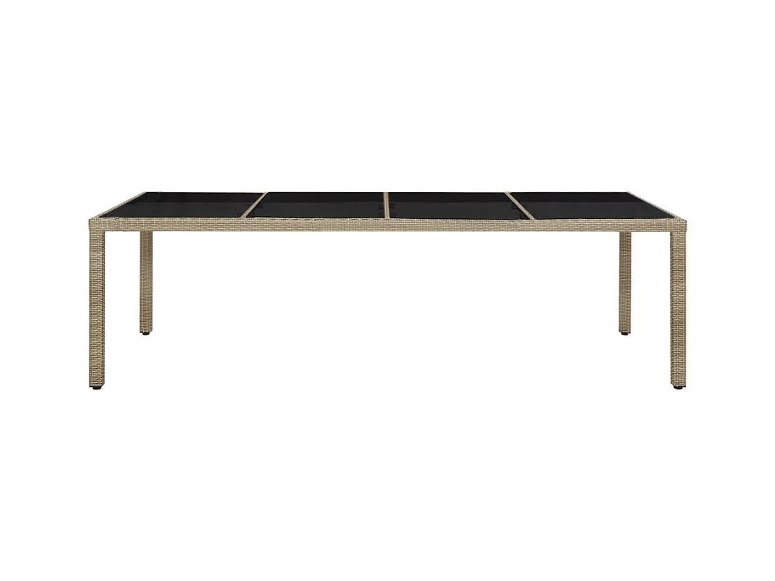Table de jardin Beige 250x100x75 Verre trempé et poly rotin