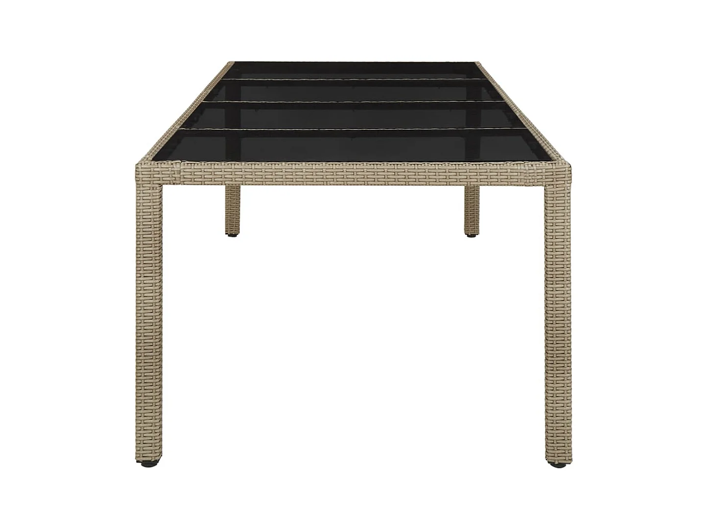 Table de jardin Beige 250x100x75 Verre trempé et poly rotin