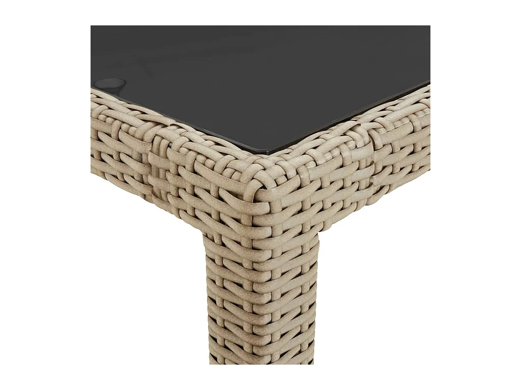 Table de jardin Beige 250x100x75 Verre trempé et poly rotin