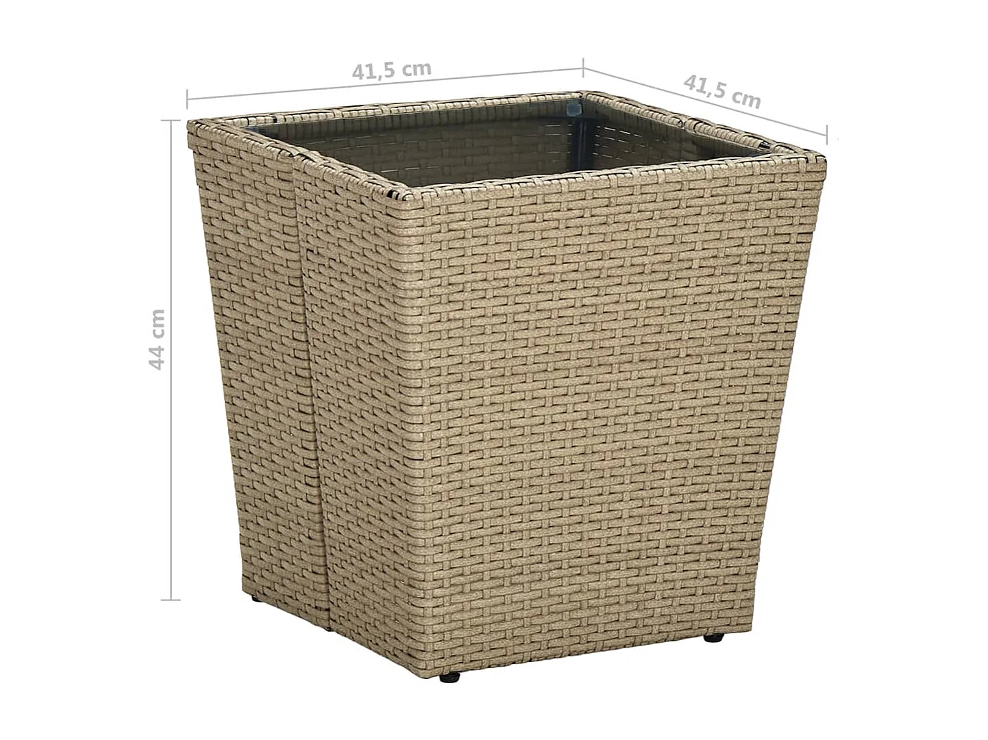 Table à thé Beige 41,5x41,5x44 Résine tressée et verre trempé