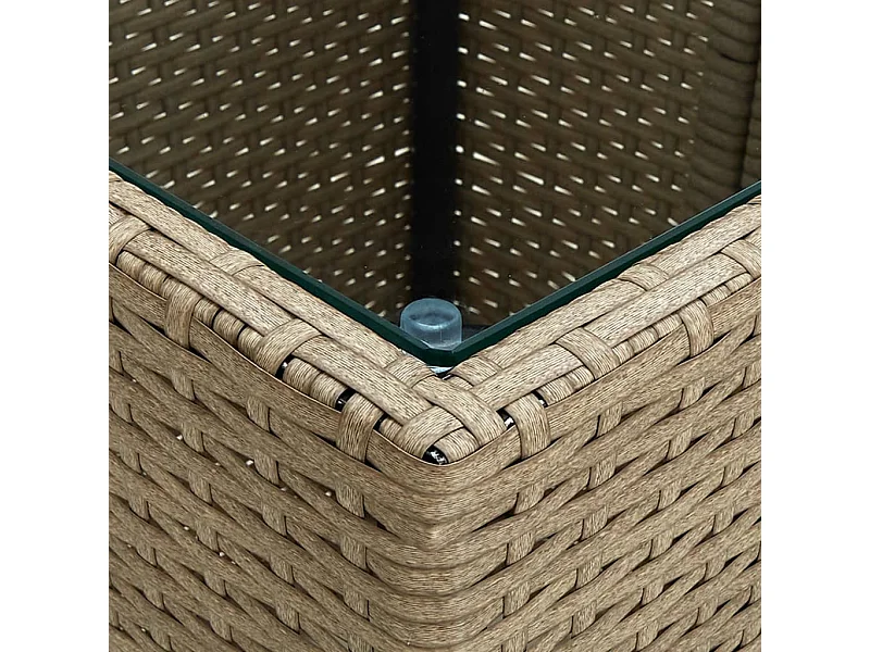 Table à thé Beige 41,5x41,5x44 Résine tressée et verre trempé