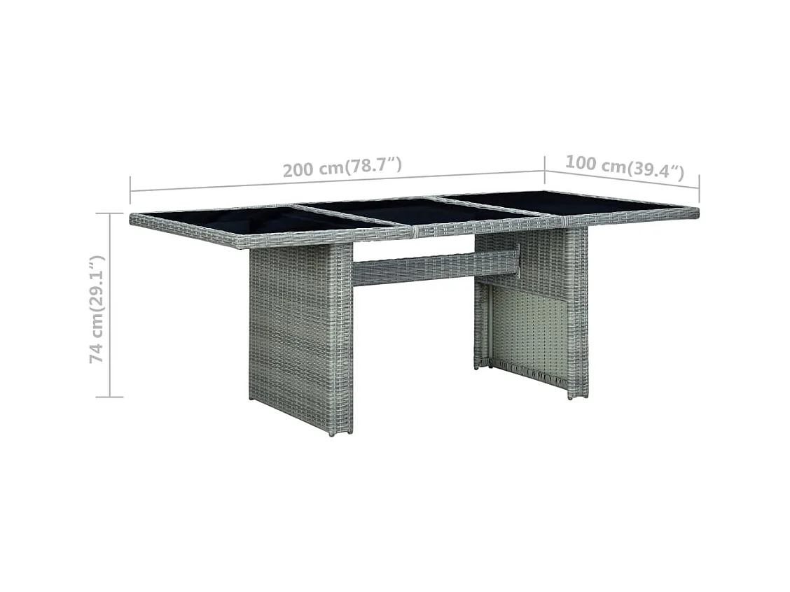 Table de jardin Gris clair Résine tressée et verre trempé