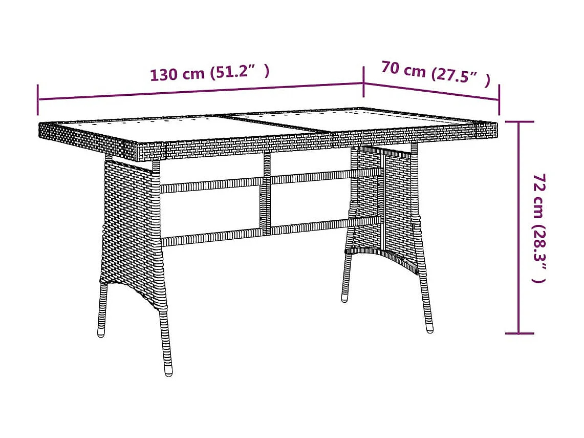 Table de jardin Noir 130x70x72 Résine tressée et acacia