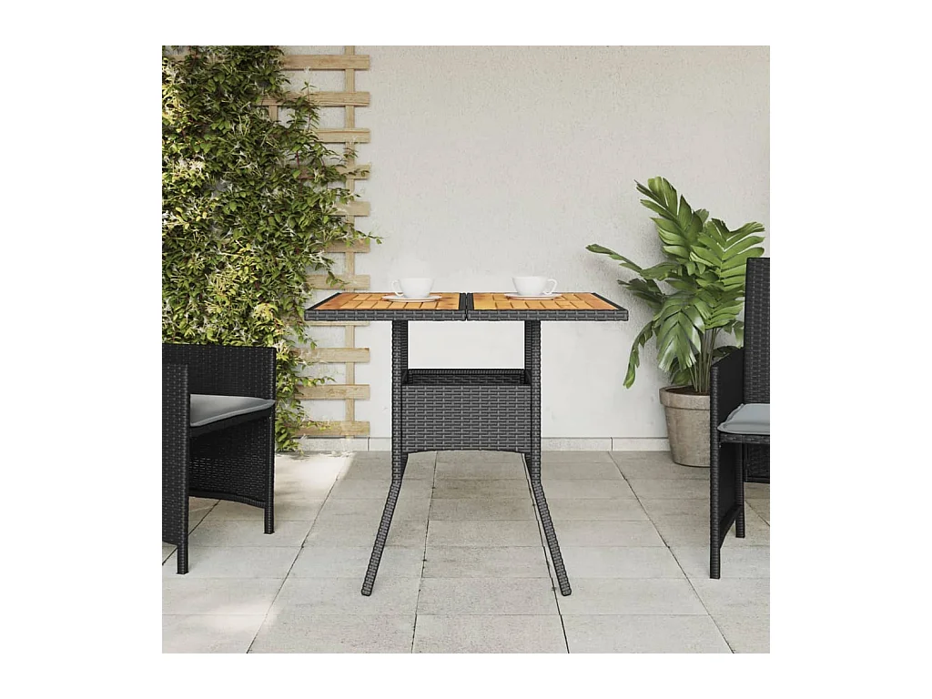 Table de jardin et dessus en bois d'acacia noir résine tressée