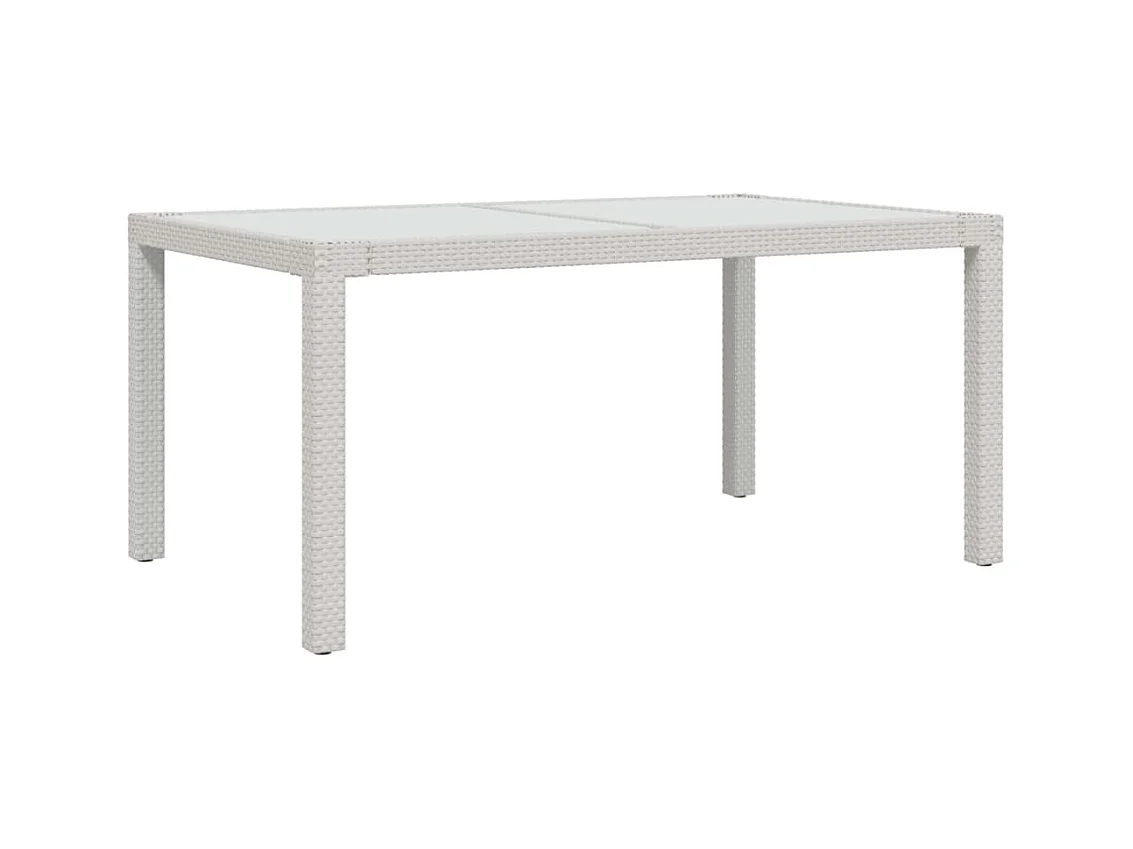 Table de jardin 150x90x75 Verre trempé-résine tressée Blanc