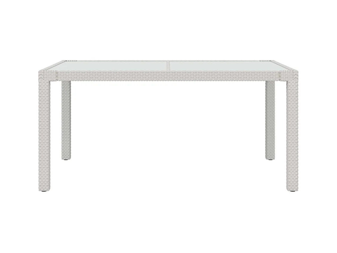 Table de jardin 150x90x75 Verre trempé-résine tressée Blanc