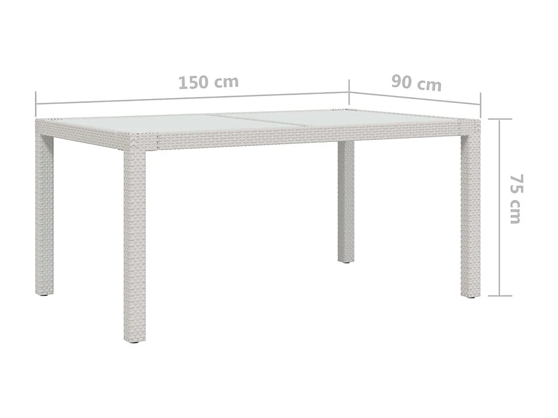 Table de jardin 150x90x75 Verre trempé-résine tressée Blanc