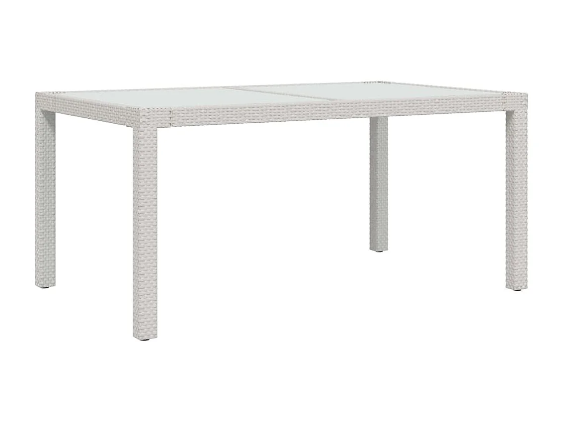 Table de jardin 150x90x75 Verre trempé-résine tressée Blanc