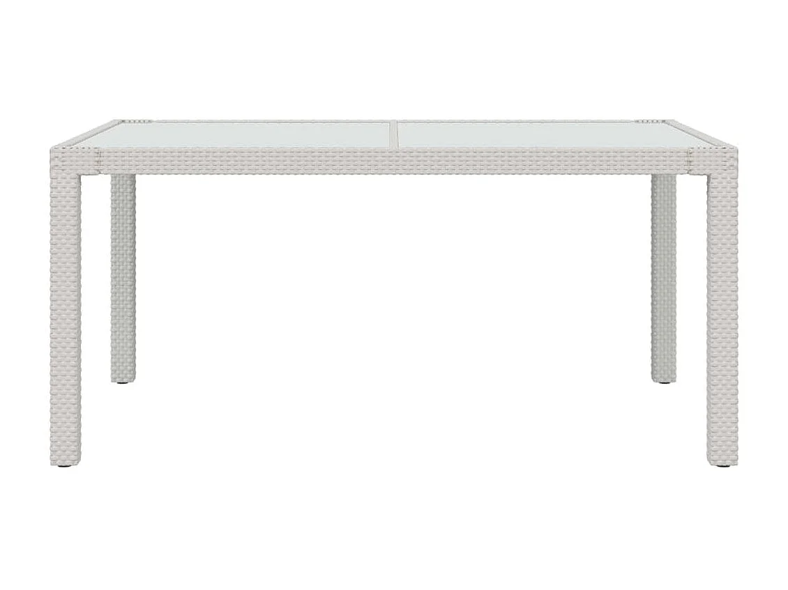 Table de jardin 150x90x75 Verre trempé-résine tressée Blanc