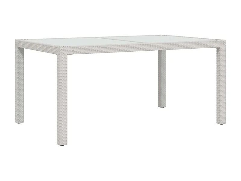 Table de jardin 150x90x75 Verre trempé-résine tressée Blanc