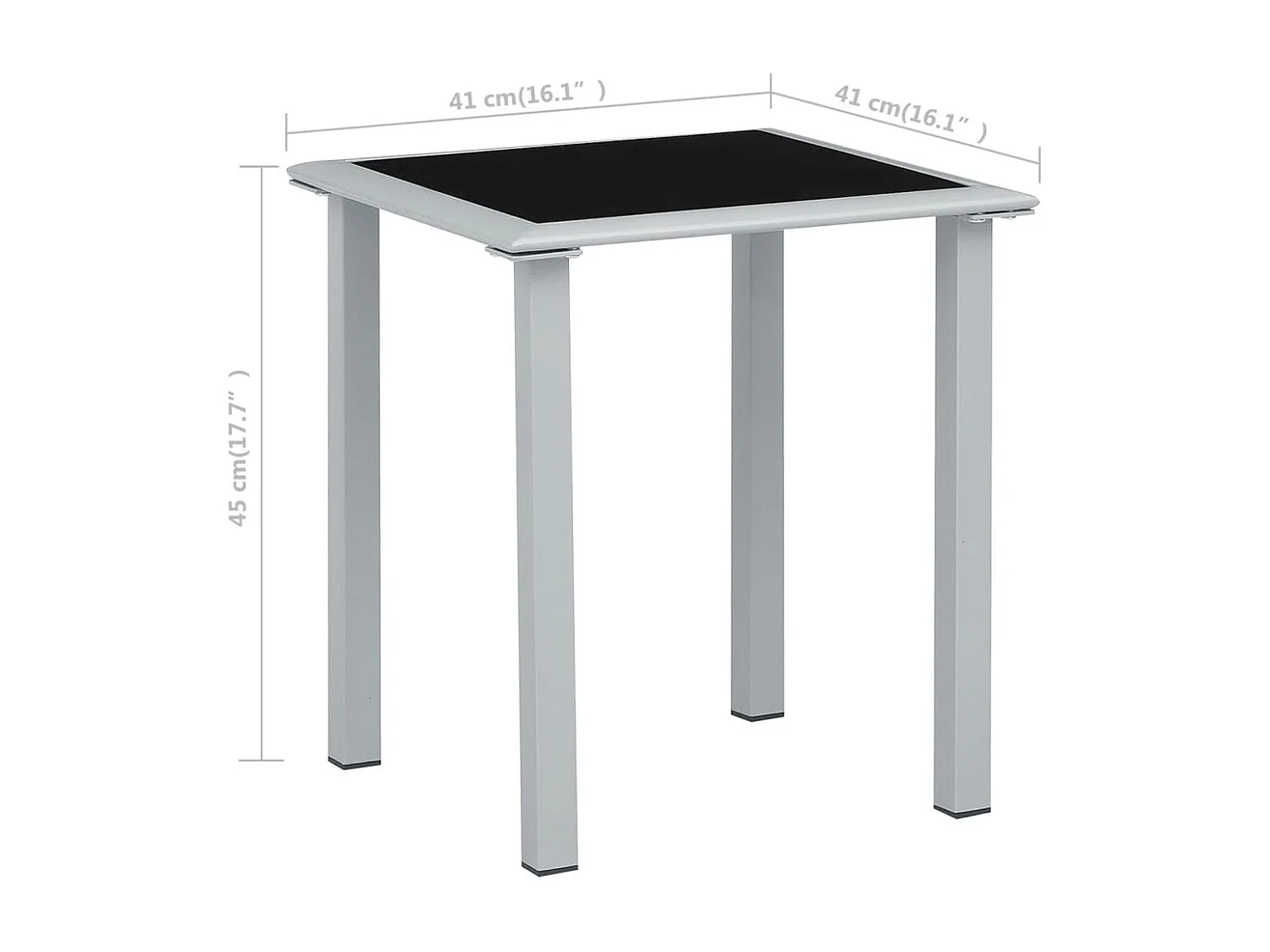Table de jardin Noir et argenté 41x41x45 Acier et verre