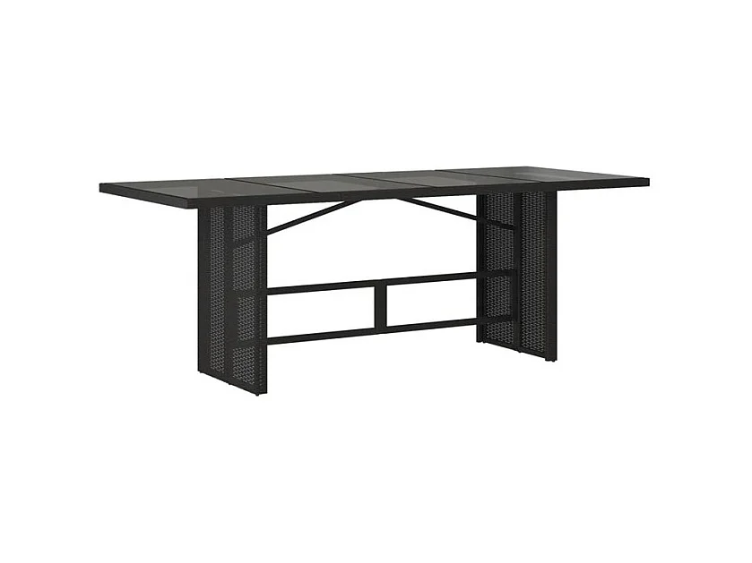 Table de jardin avec dessus en verre noir résine tressée