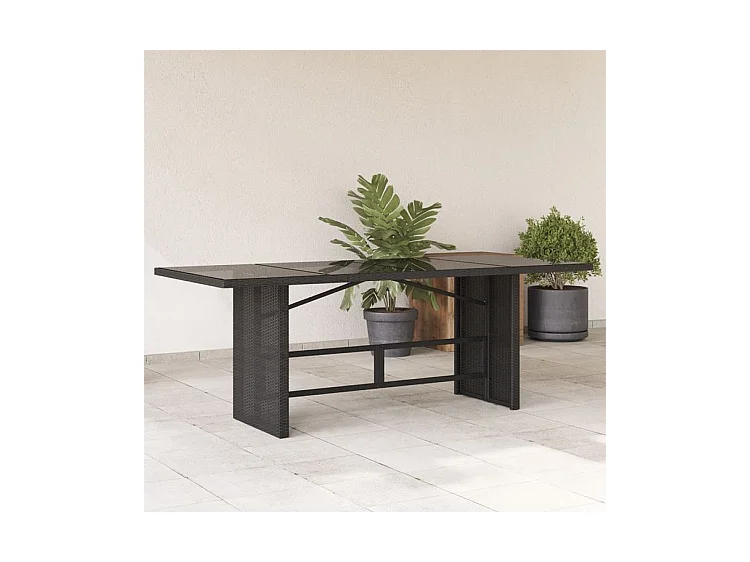 Table de jardin avec dessus en verre noir résine tressée
