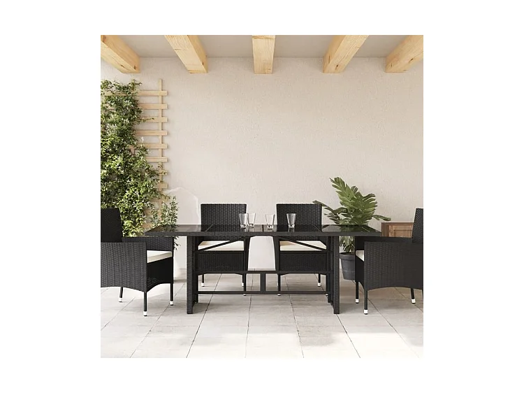 Table de jardin avec dessus en verre noir résine tressée