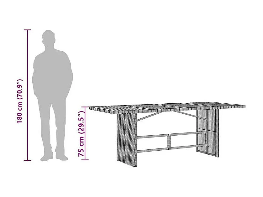 Table de jardin avec dessus en verre noir résine tressée