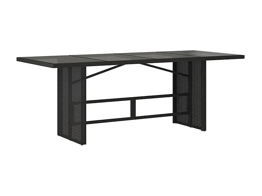 Table de jardin avec dessus en verre noir résine tressée