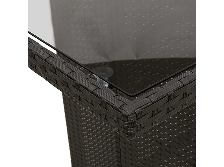 Table de jardin avec dessus en verre noir résine tressée