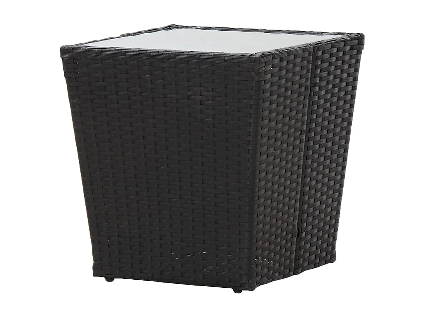 Table à thé Noir 41,5x41,5x43 Résine tressée et verre trempé