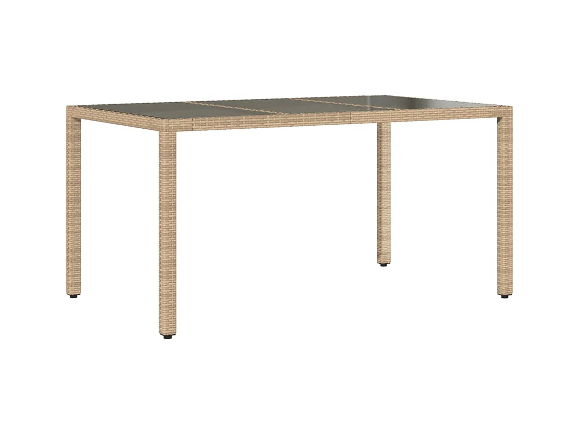 Table de jardin avec dessus en verre beige résine tressée