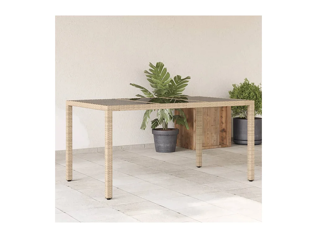 Table de jardin avec dessus en verre beige résine tressée