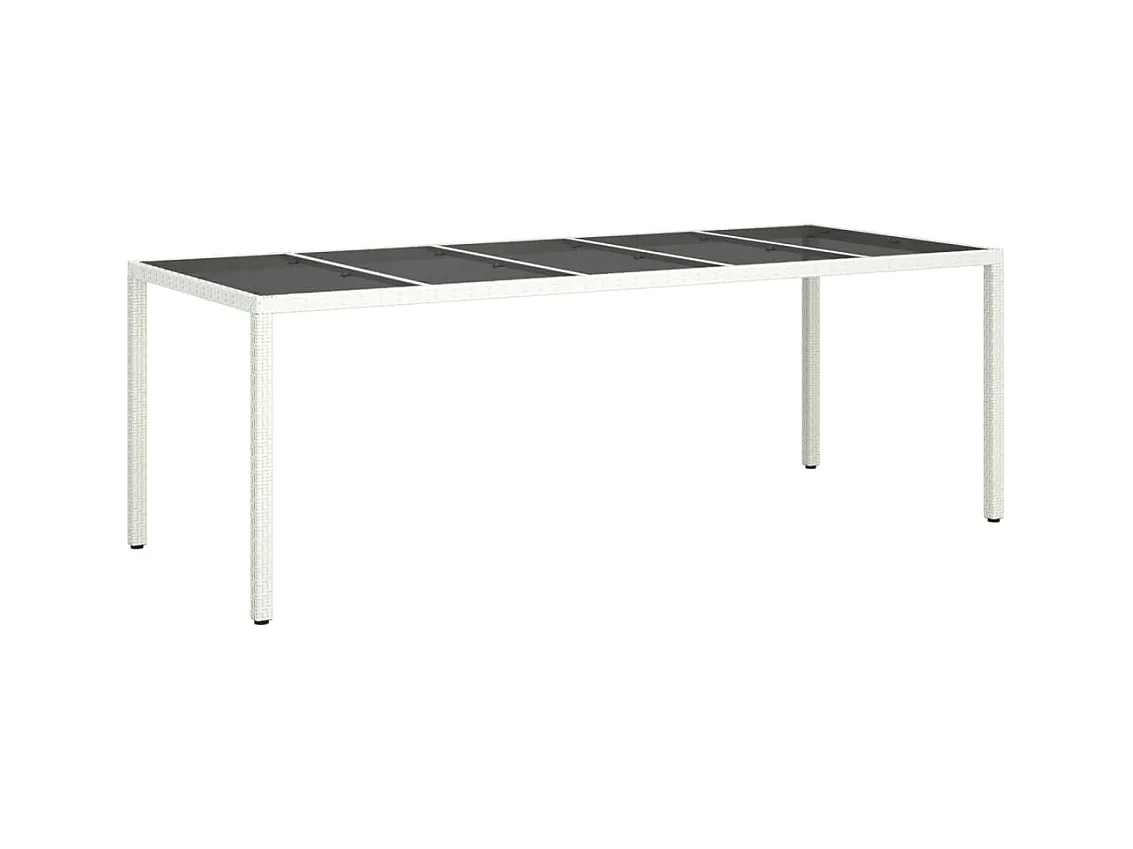 Table de jardin blanc 250x100x75 résine tressée verre trempé