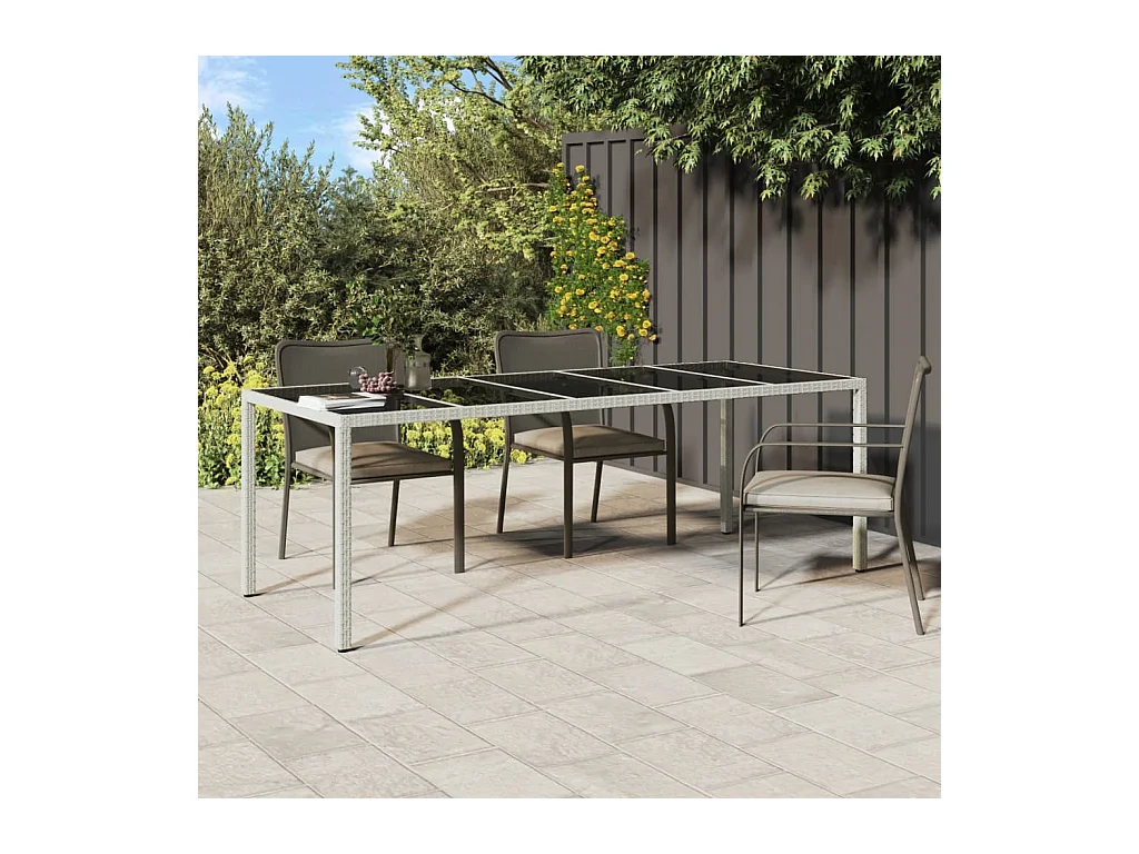 Table de jardin blanc 250x100x75 résine tressée verre trempé