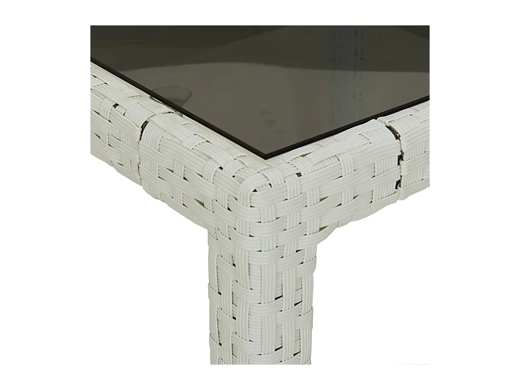 Table de jardin blanc 250x100x75 résine tressée verre trempé