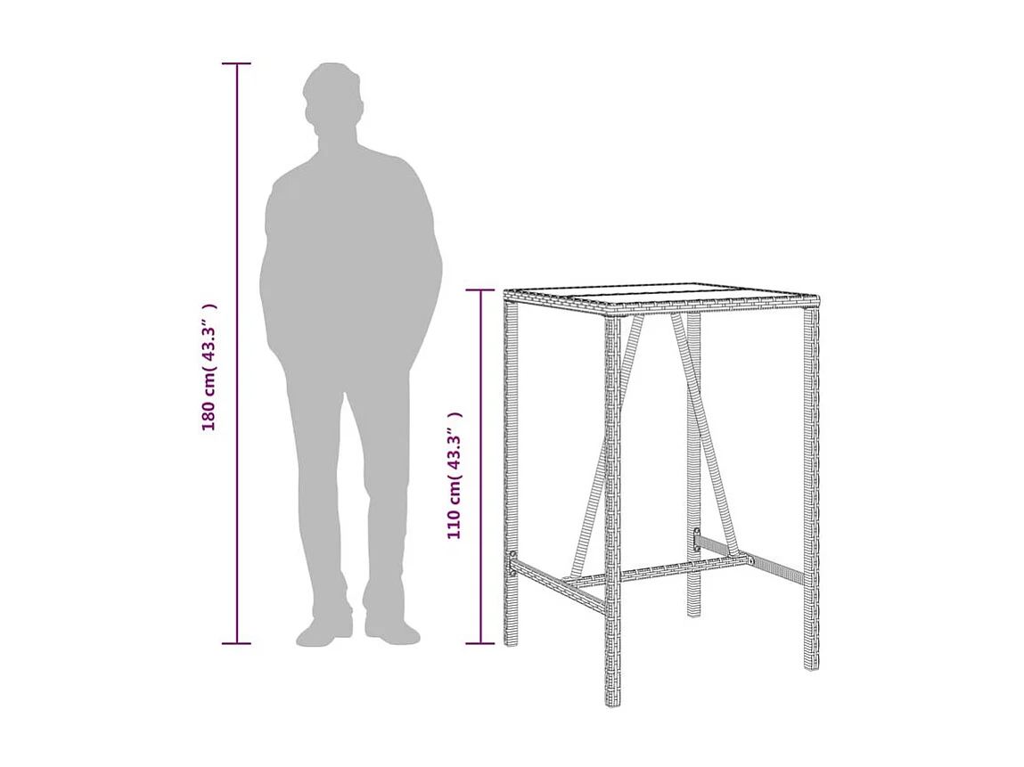 Table de bar d’extérieur marron 70x70x110 résine tressée