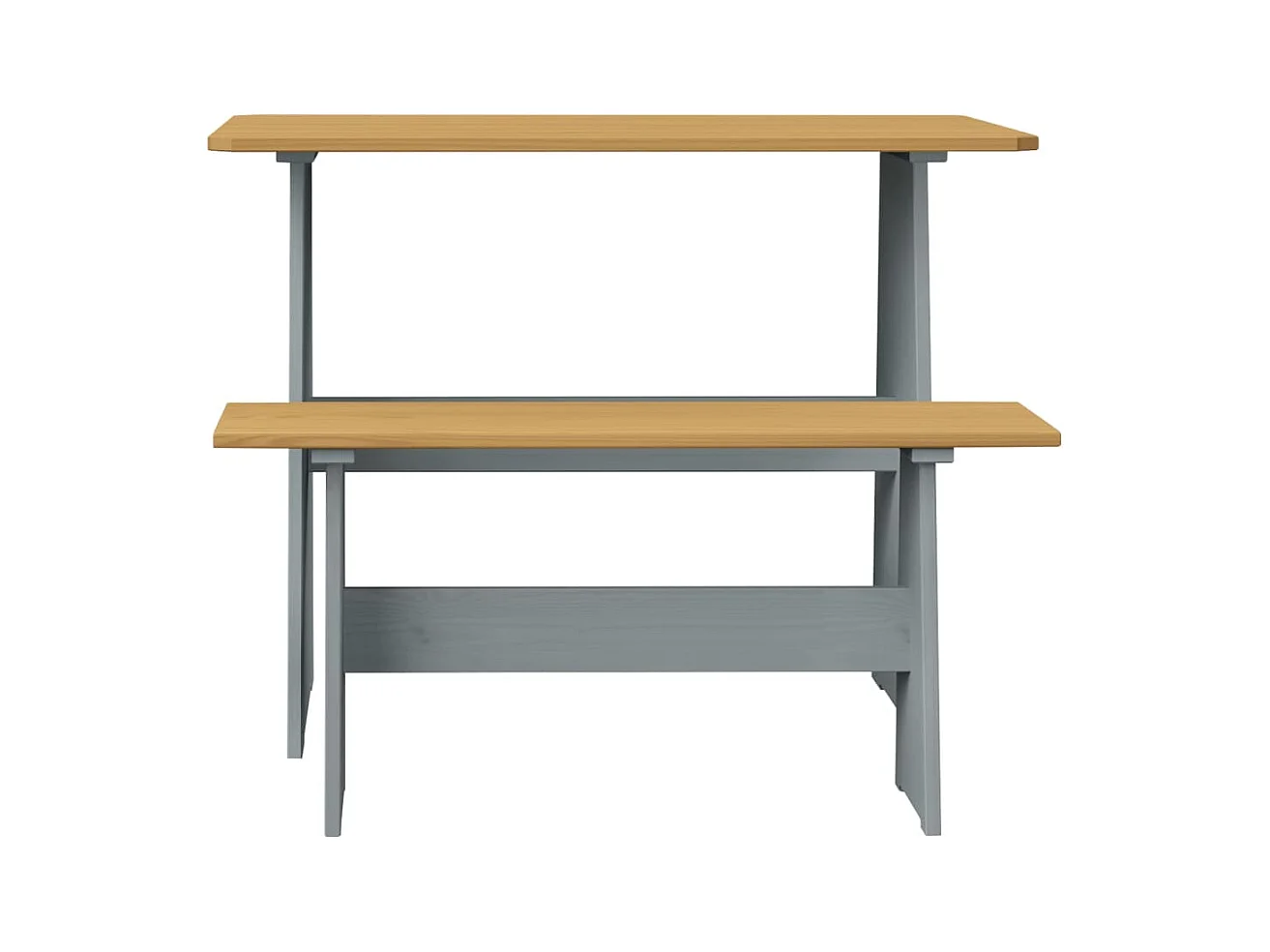 Table à manger avec banc Marron miel et gris Bois de pin solide