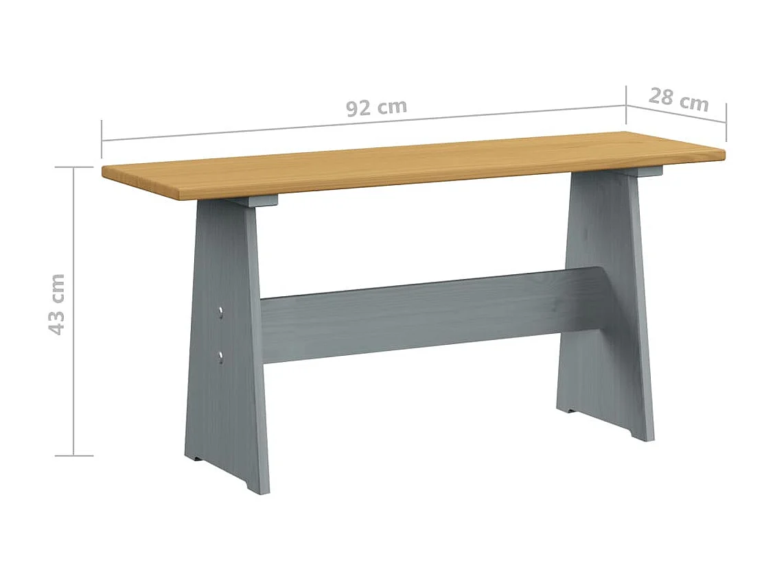 Table à manger avec banc Marron miel et gris Bois de pin solide