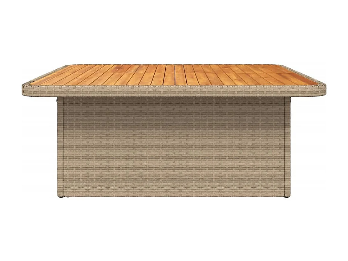Table de jardin beige 110x110x71 résine tressée bois acacia