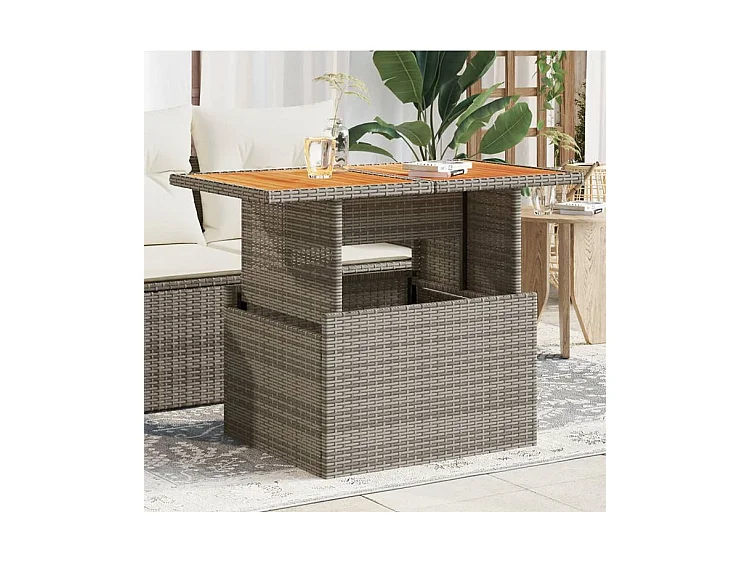 Table de jardin gris 100x55x73 résine tressée et bois acacia