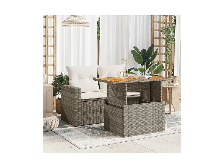 Table de jardin gris 100x55x73 résine tressée et bois acacia