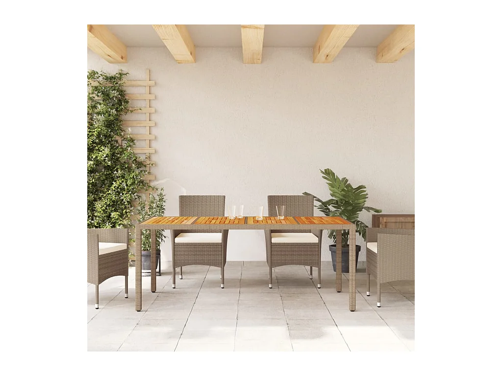 Table de jardin beige 190x90x75 résine tressée bois d'acacia