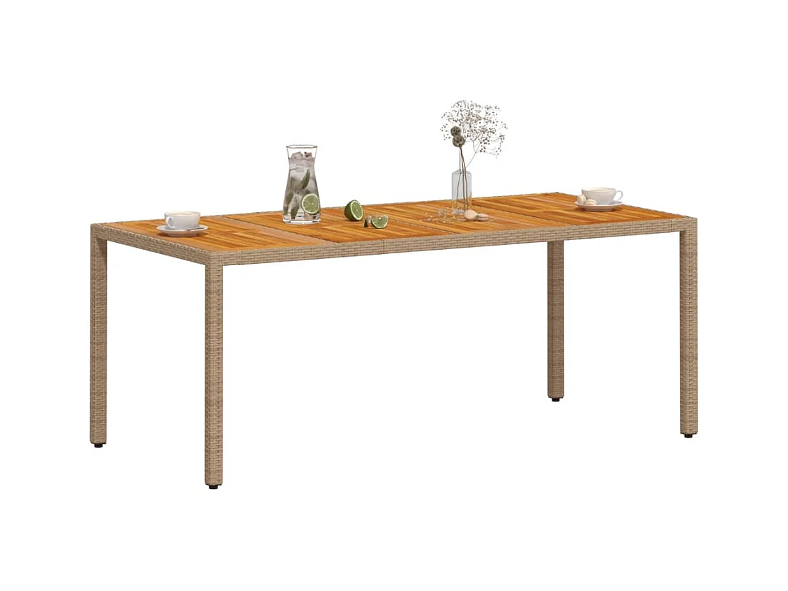 Table de jardin beige 190x90x75 résine tressée bois d'acacia