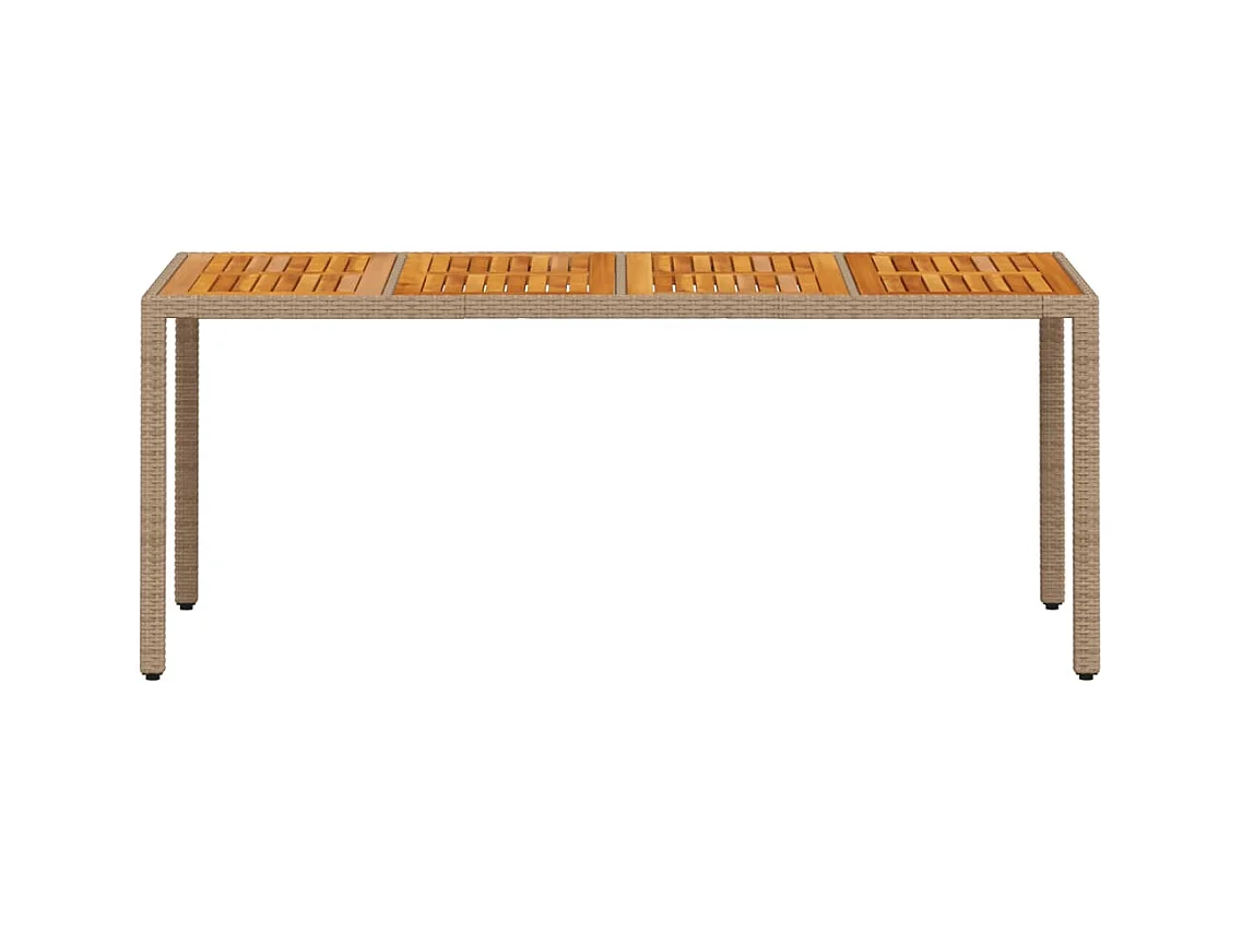 Table de jardin beige 190x90x75 résine tressée bois d'acacia