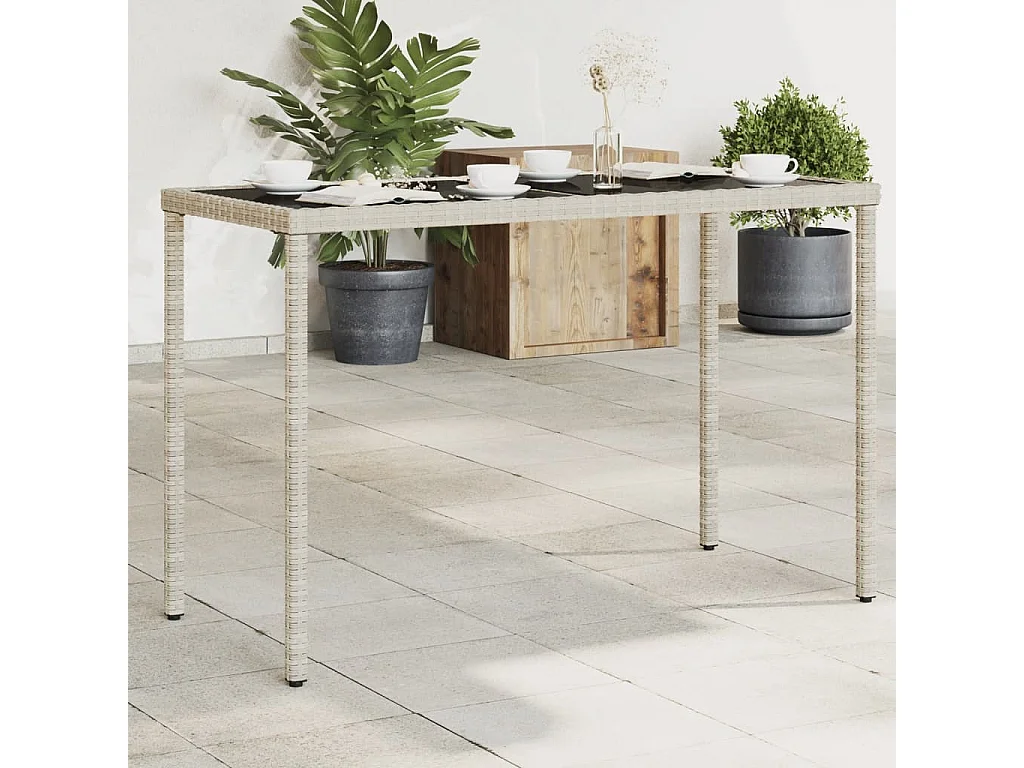 Table de jardin dessus en verre gris clair 115x54x74 rotin