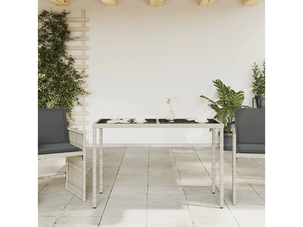 Table de jardin dessus en verre gris clair 115x54x74 rotin